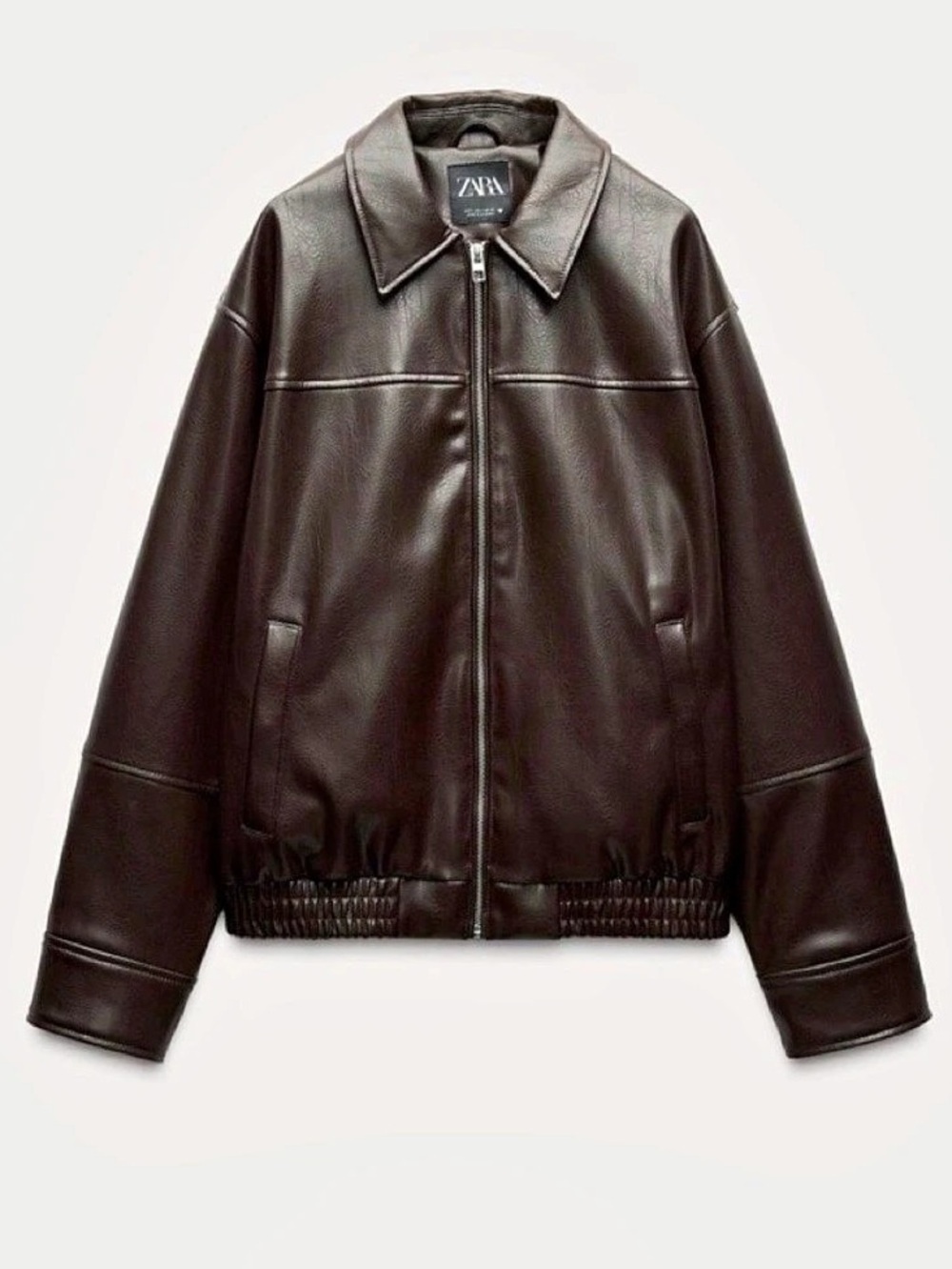 ZARA Faux Leather Bomber Jacket Brown